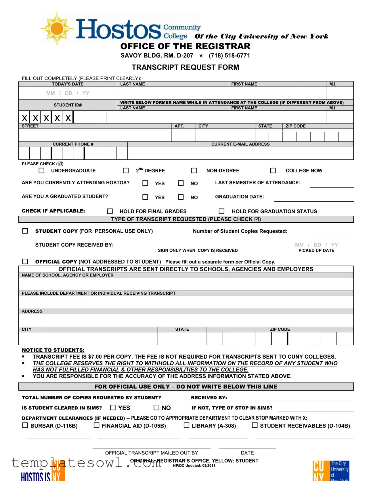 Fill Out Your Hostos Transcript Request Form