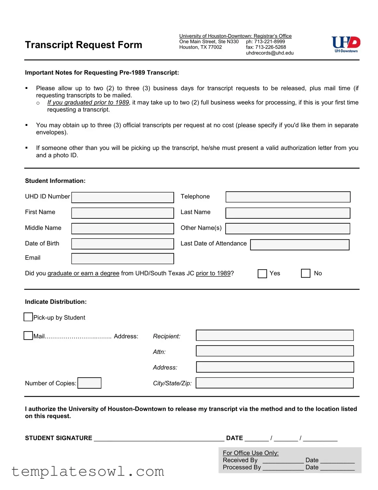 Fill Out Your Houston Transcript Request Form