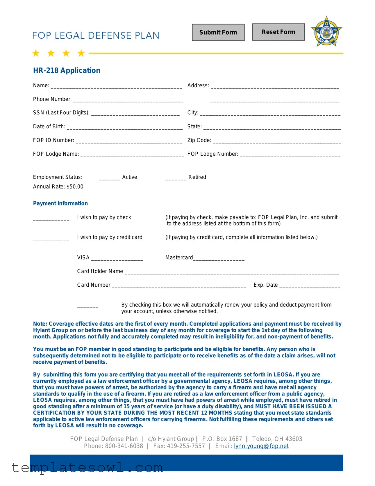 Fill Out Your Hr218 Application Form