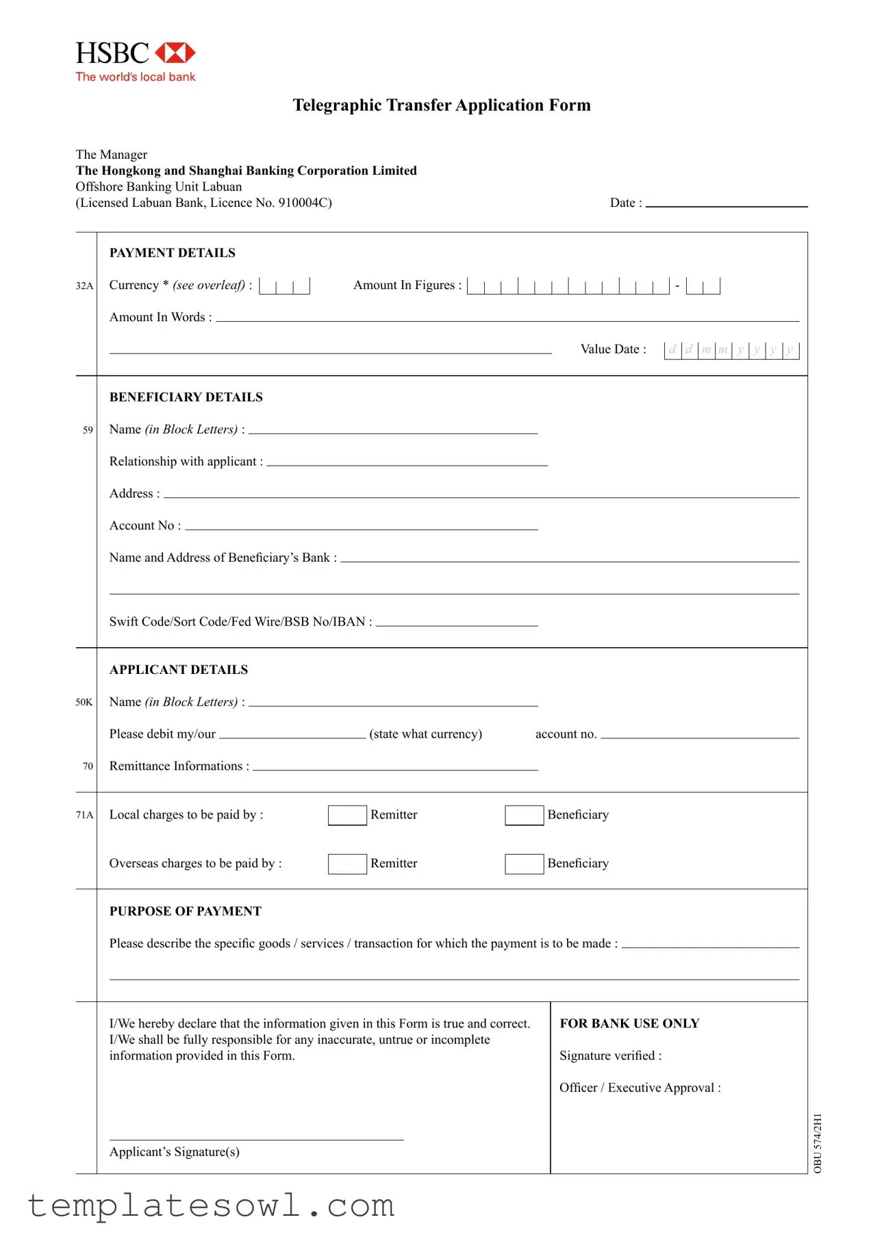 Fill Out Your Hsbc Telegraphic Transfer Slip Form