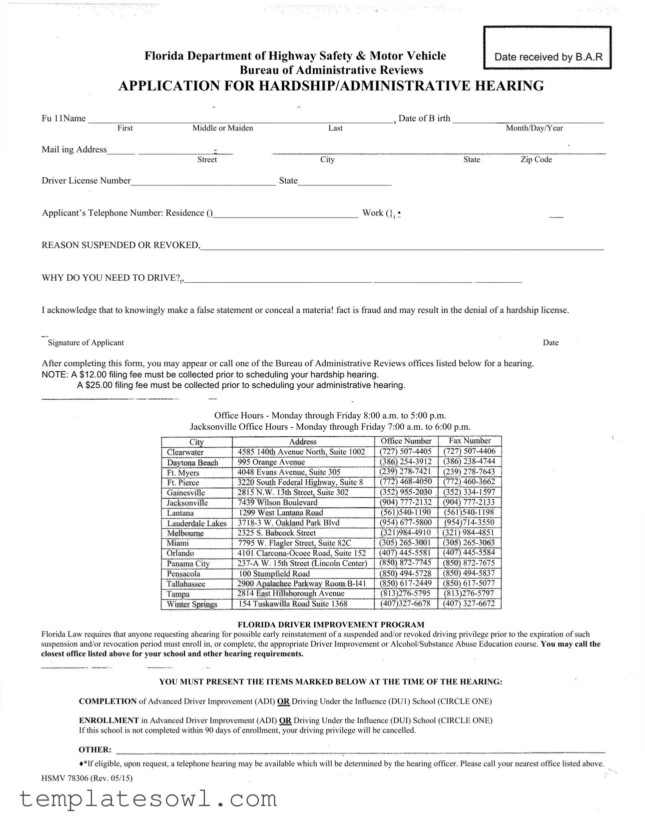Fill Out Your Hsmv 78306 Form