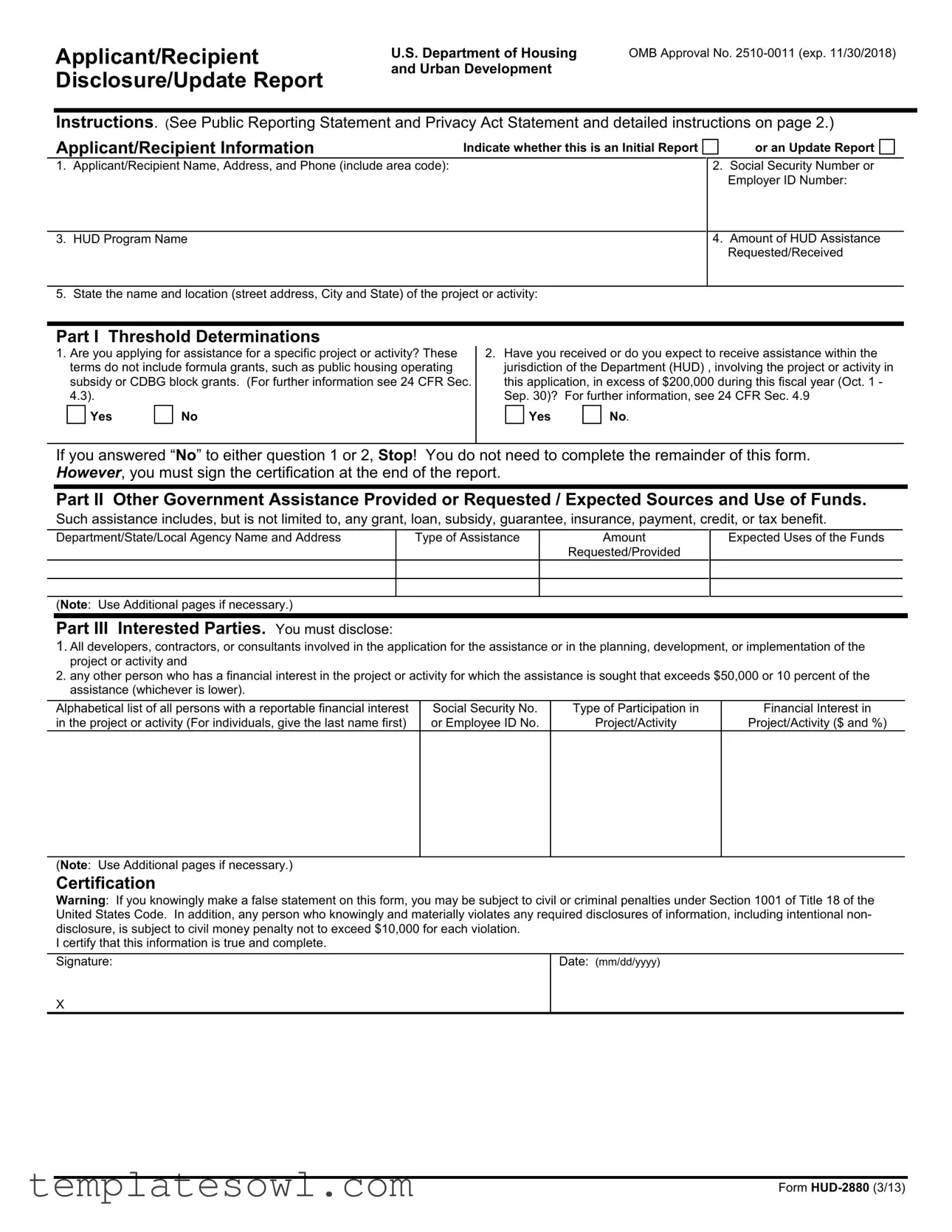 Fill Out Your Hud 2880 Form