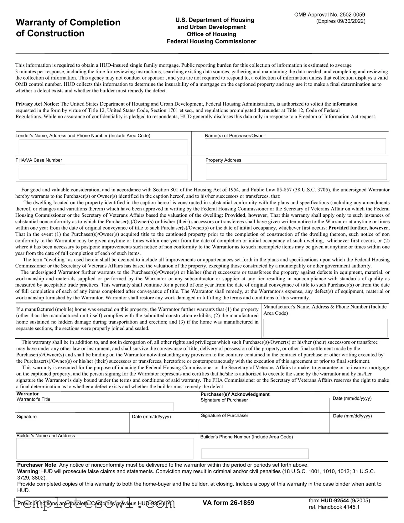 Fill Out Your Hud 92544 Form