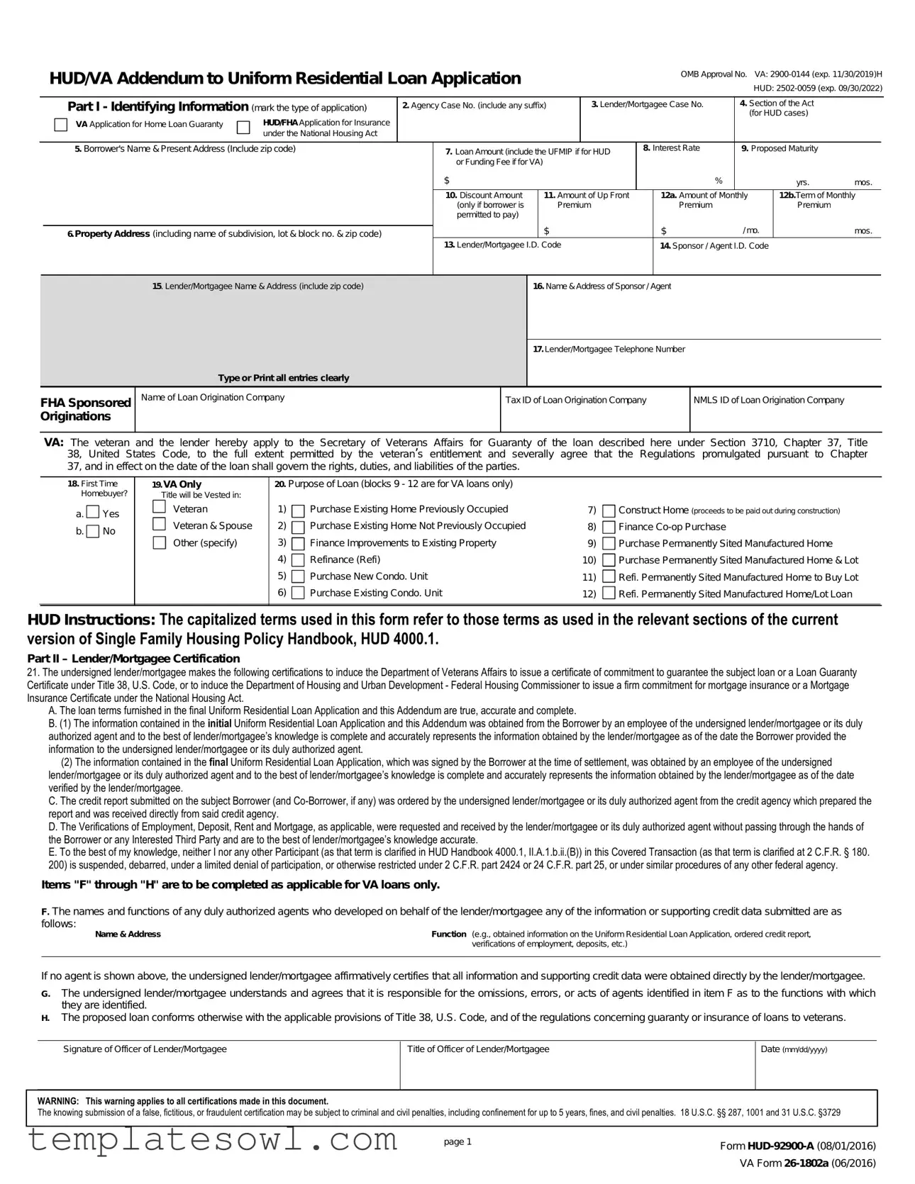 Fill Out Your Hud 92900 A Form