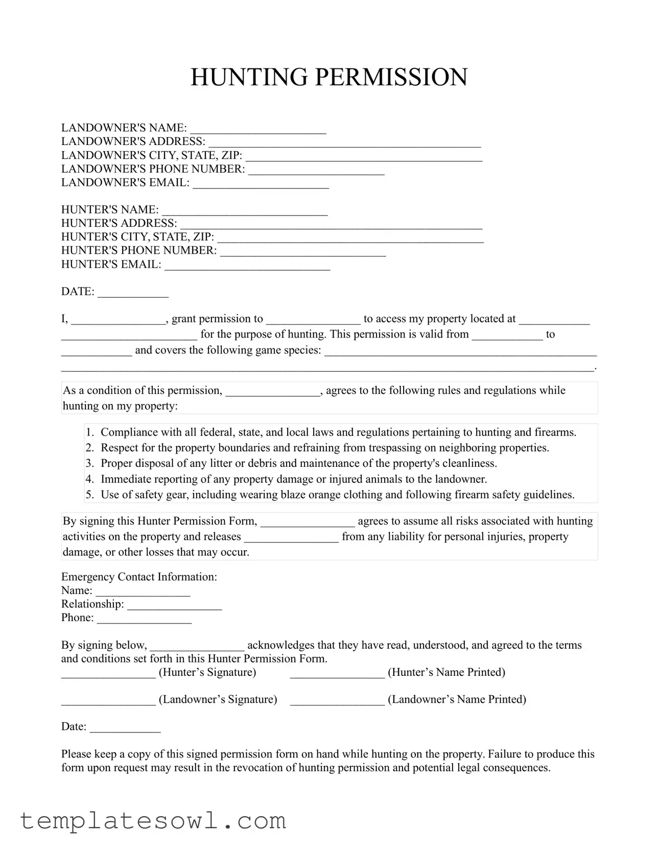 Fill Out Your Hunter Permission Form
