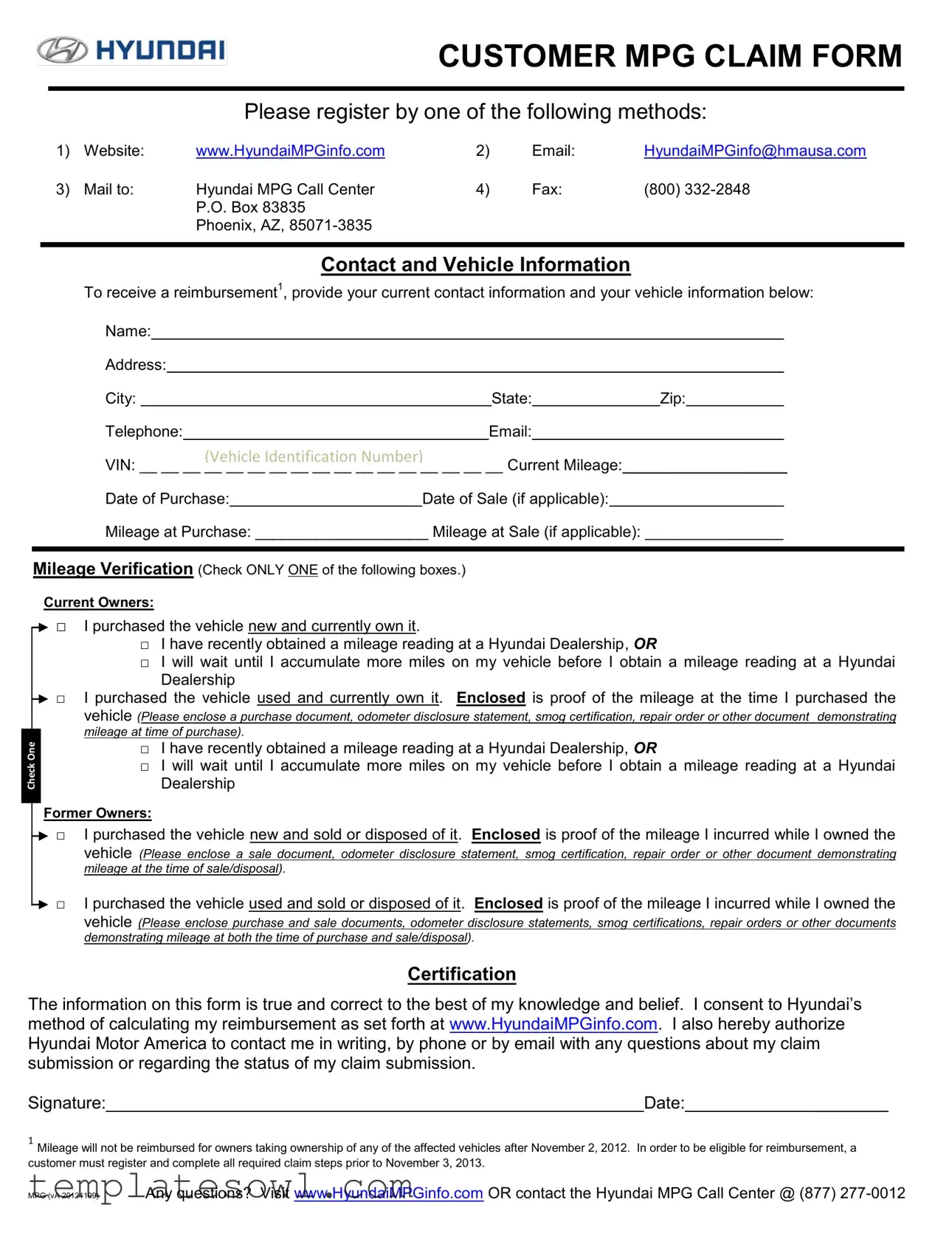 Fill Out Your Hyundai Reimbursement Mpg Form