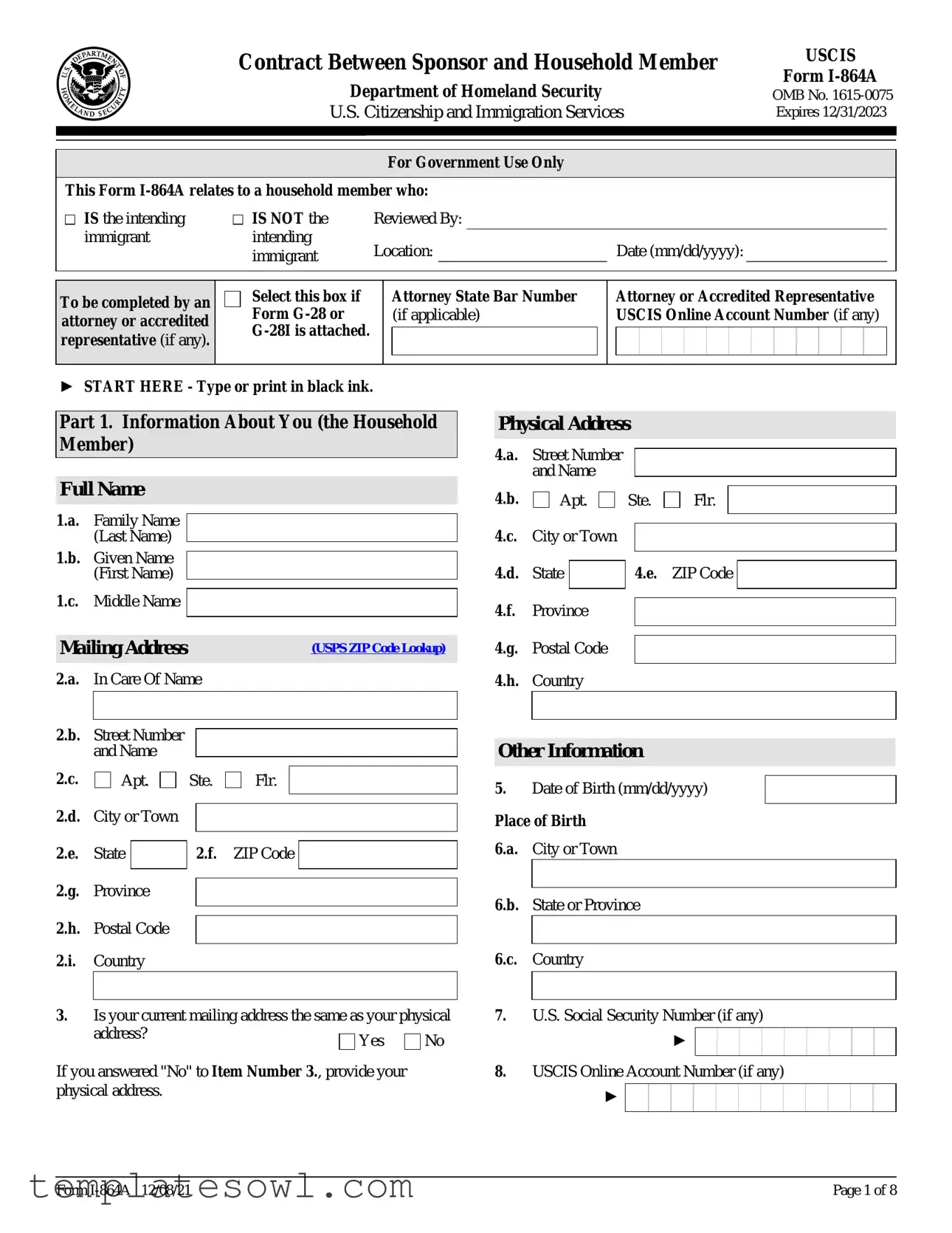 Fill Out Your I 864A Affidavit Of Support Form