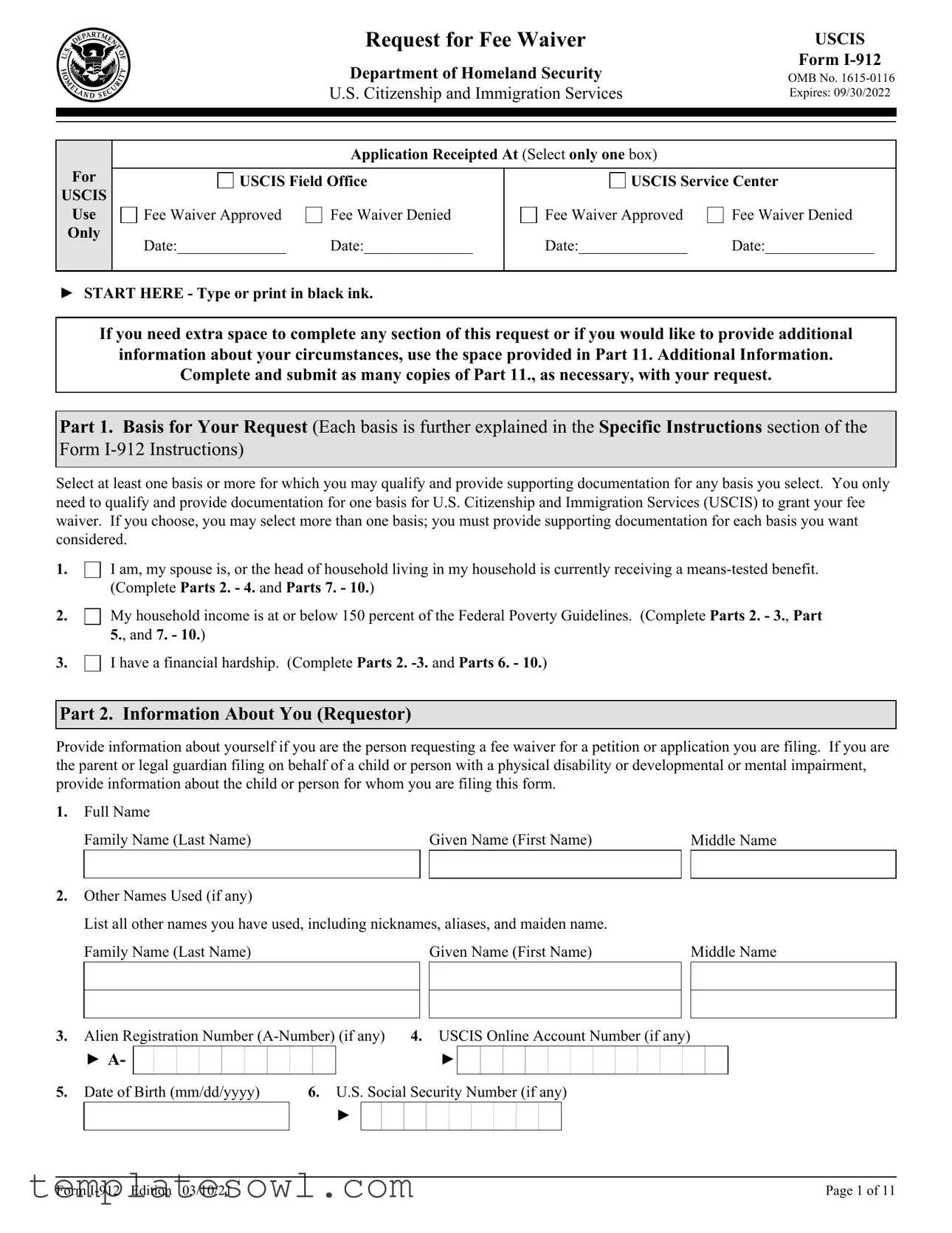 Fill Out Your I 912 Waiver Form