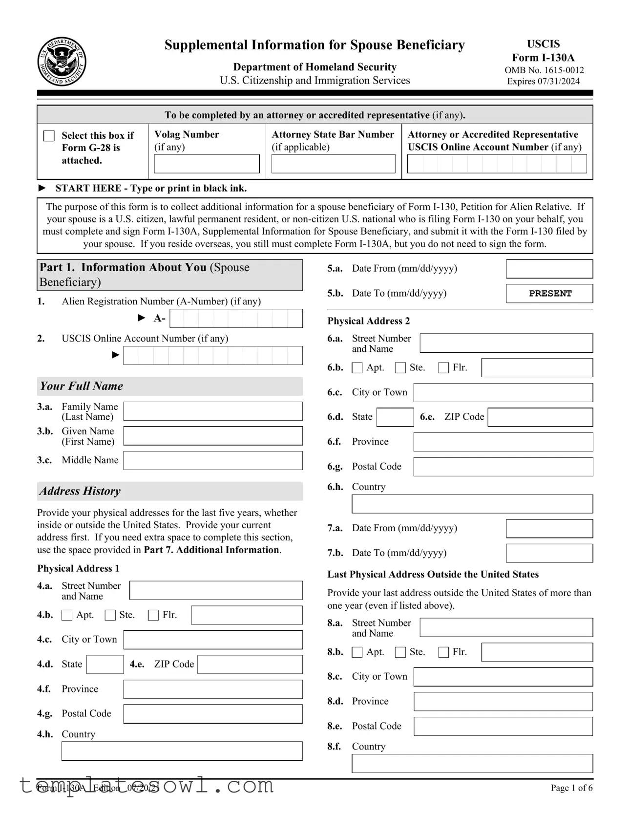 Fill Out Your I130A Form