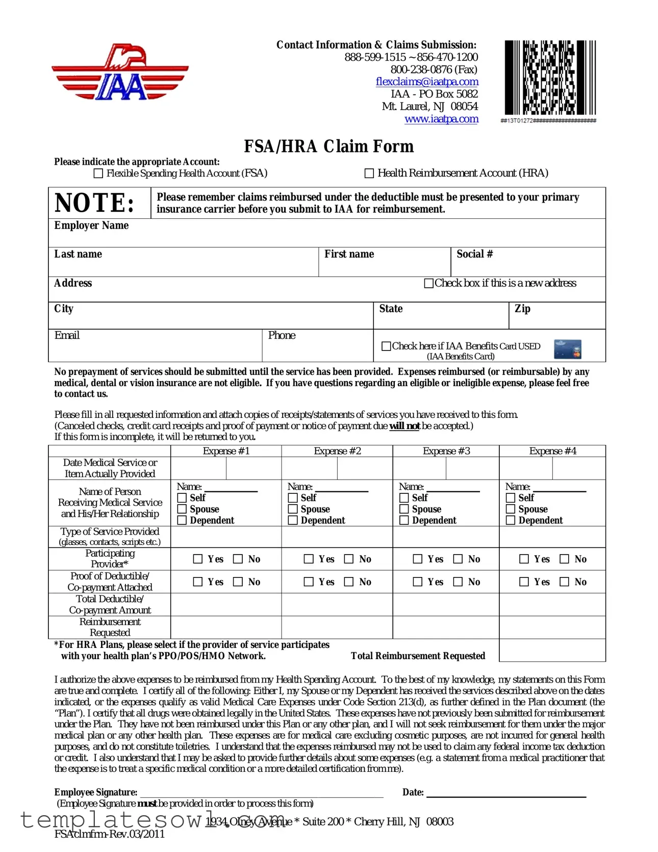 Fill Out Your Iaa Fsa Hra Claim Form