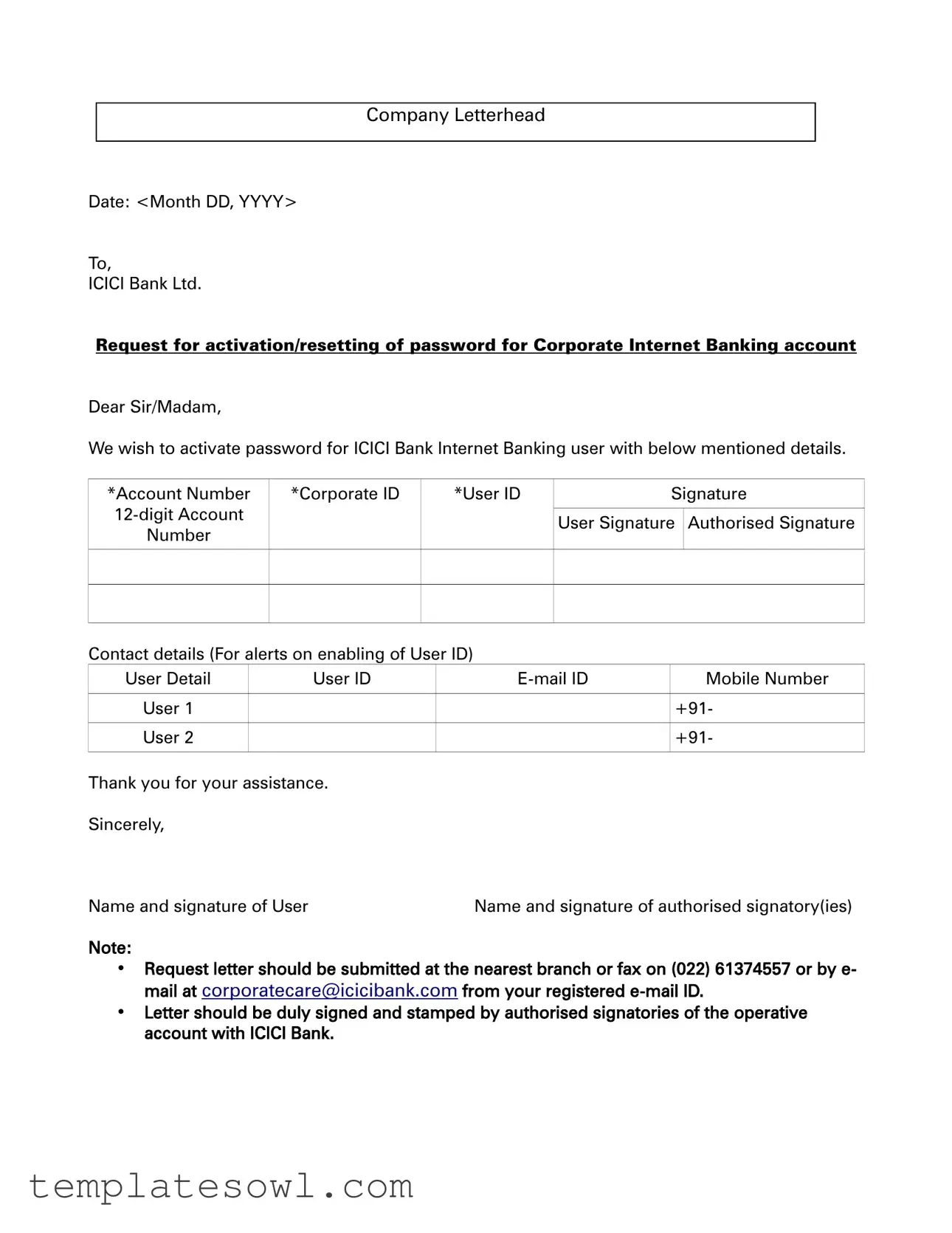 Fill Out Your Icici Bank Letterhead Format Form