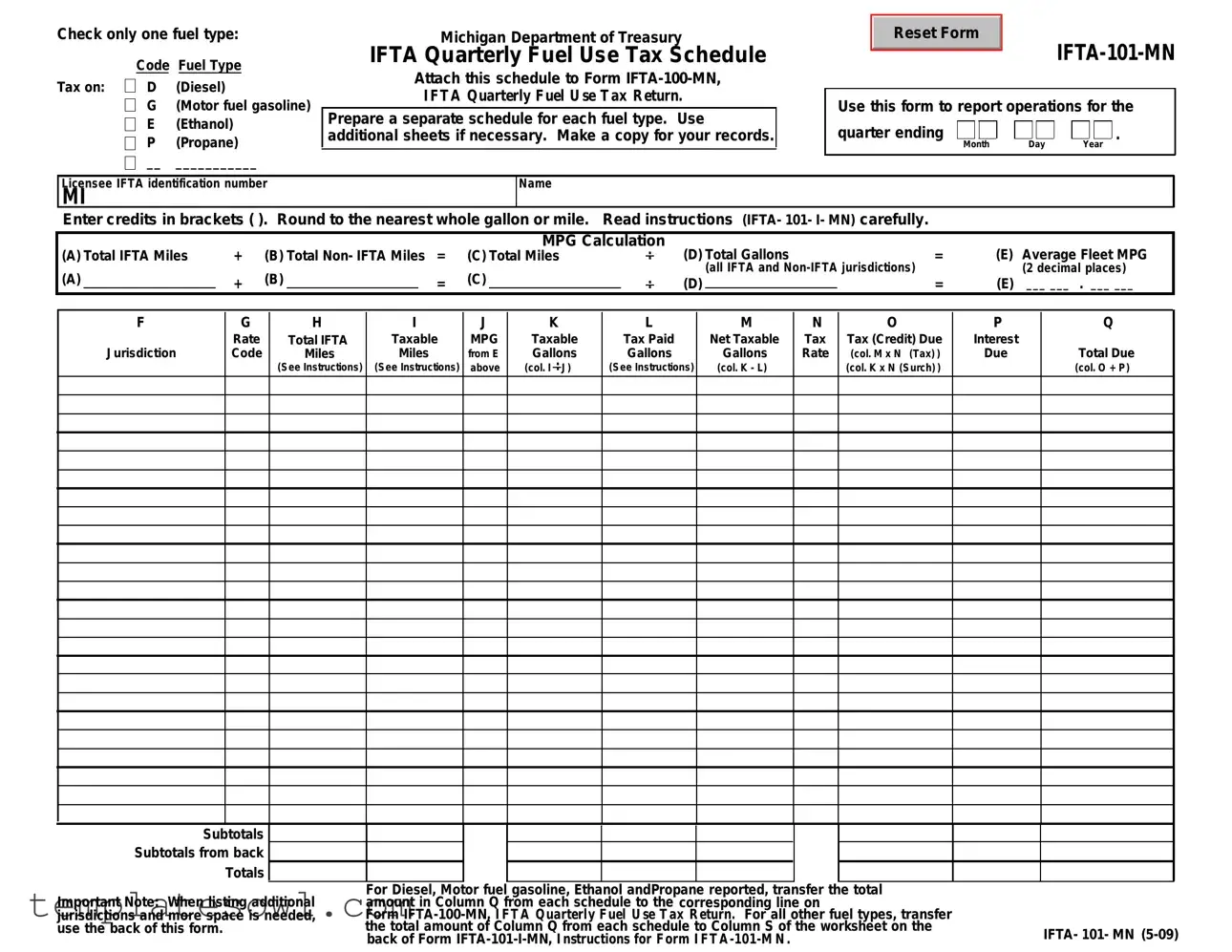 Fill Out Your Ifta 101Mn Form