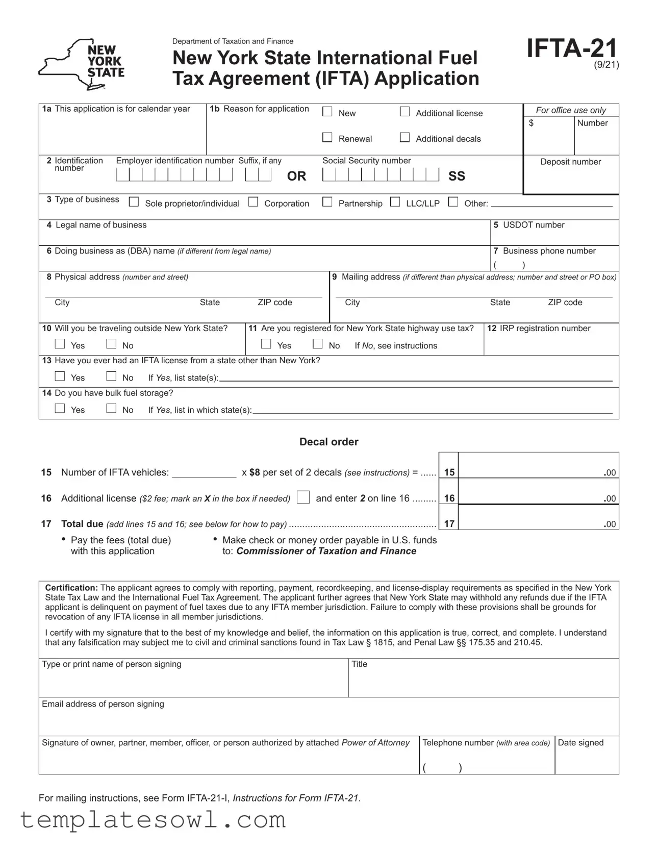 Fill Out Your Ifta 21 Form