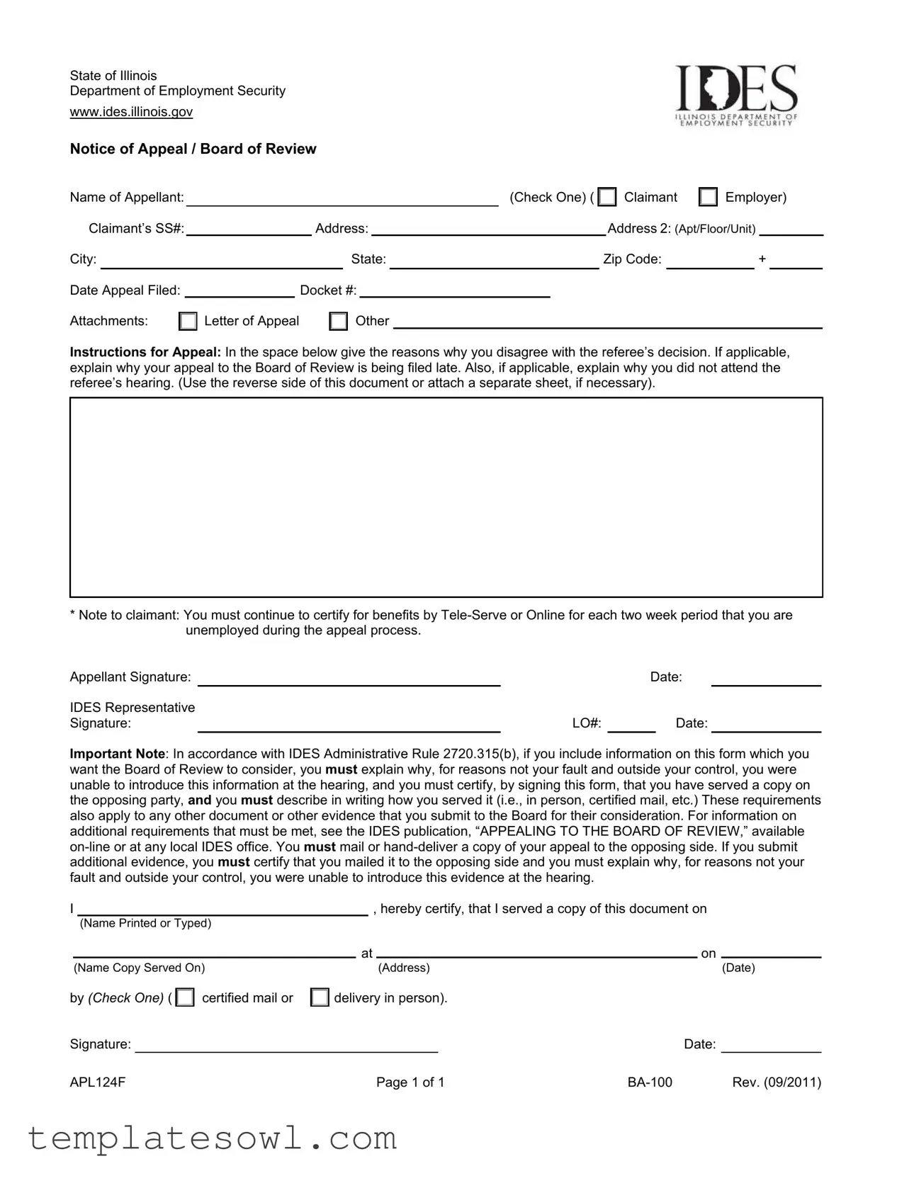Fill Out Your Illinois Notice Appeal Form