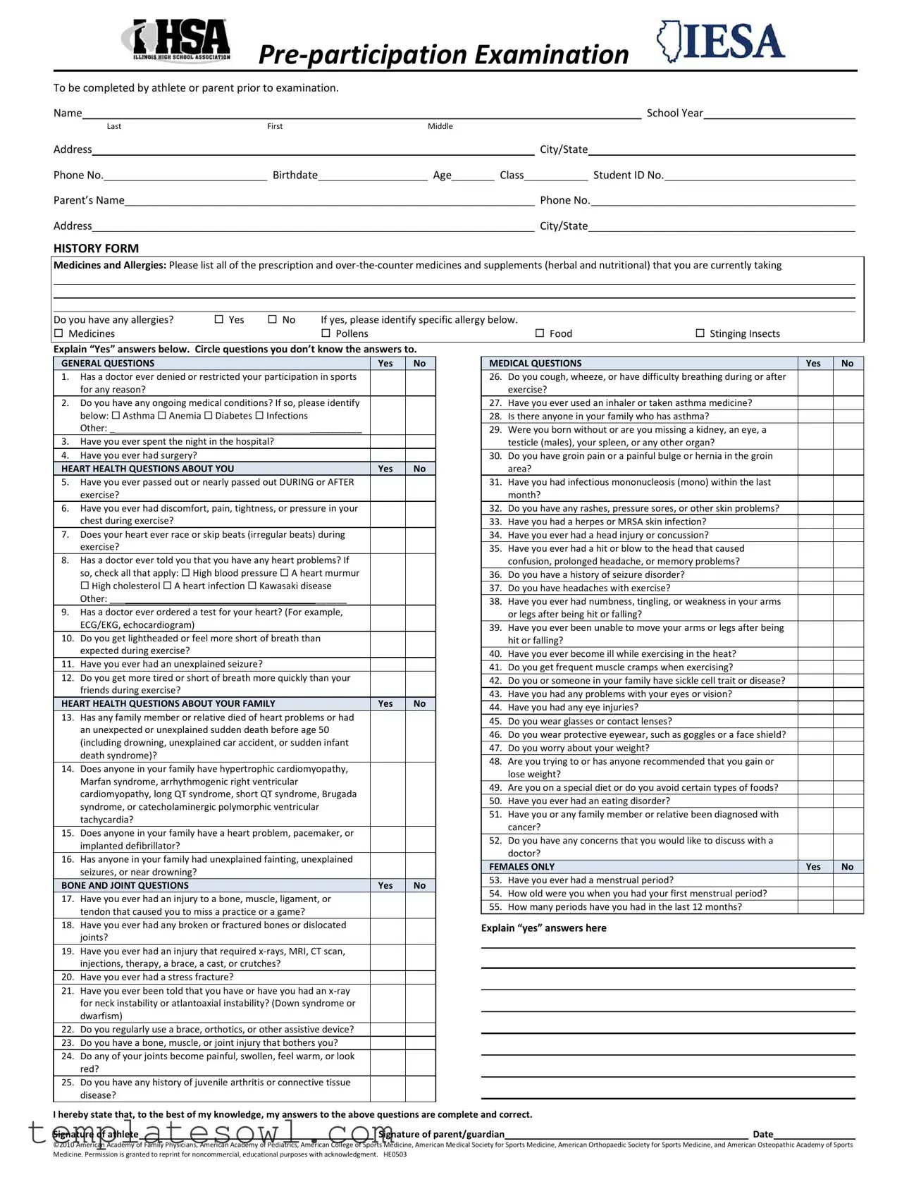 Fill Out Your Illinois Pre Participation Physical Form