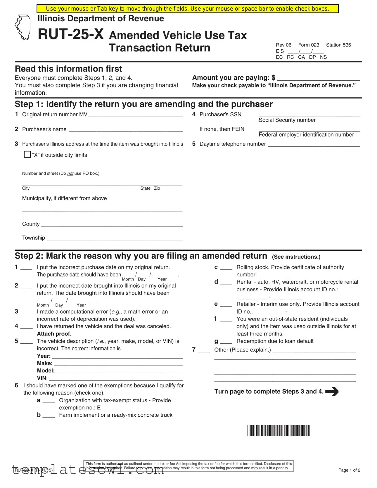 Fill Out Your Illinois Rut 25 X Form