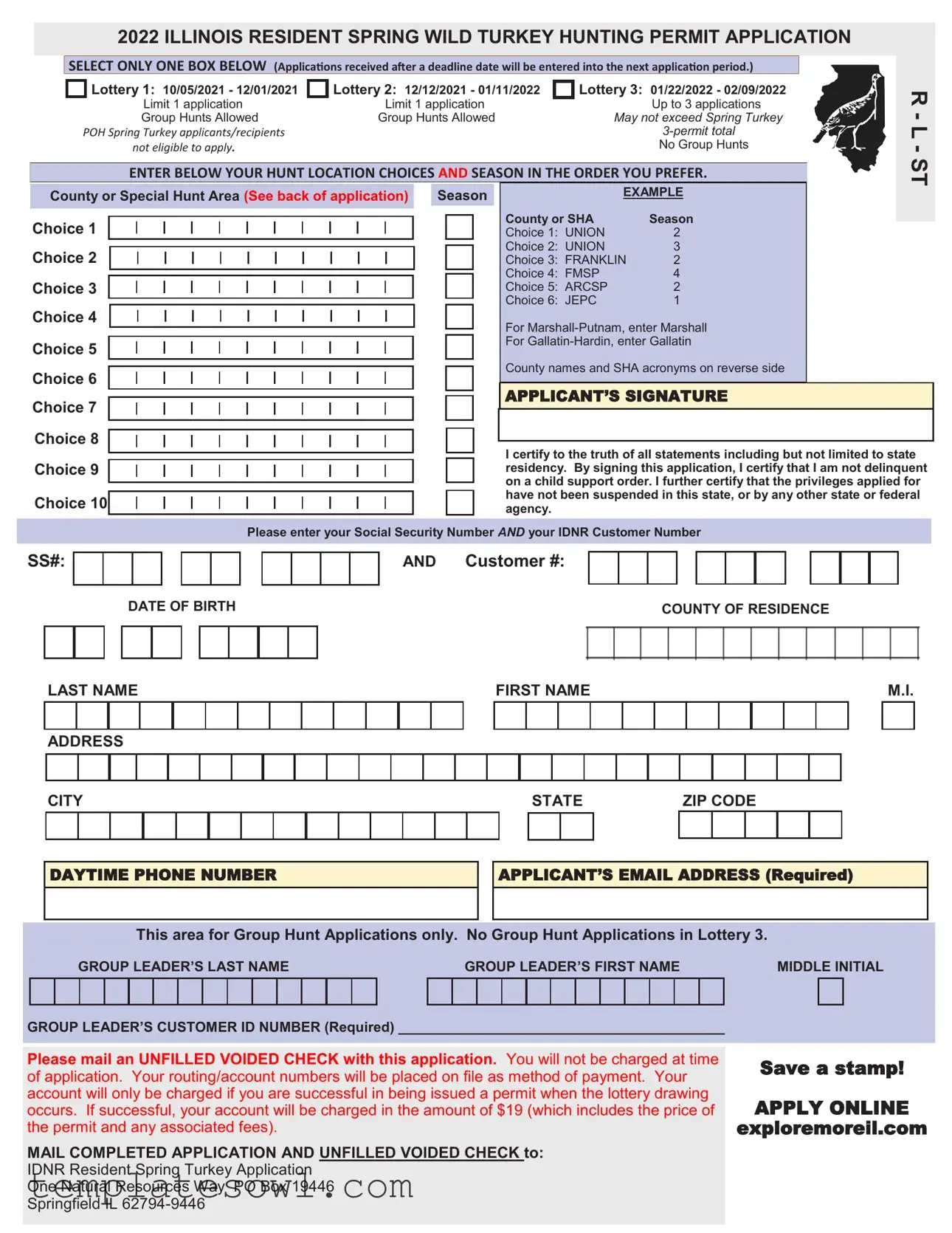 Fill Out Your Illinois Turkey Permit Application Form