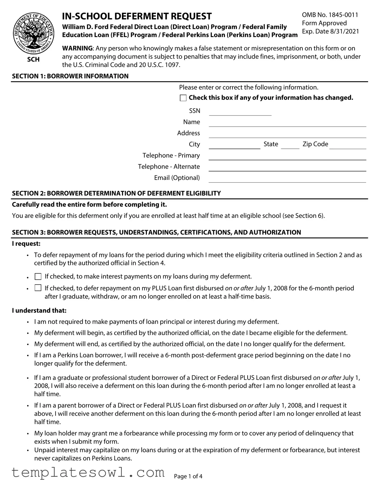 Fill Out Your In School Deferment Request Form