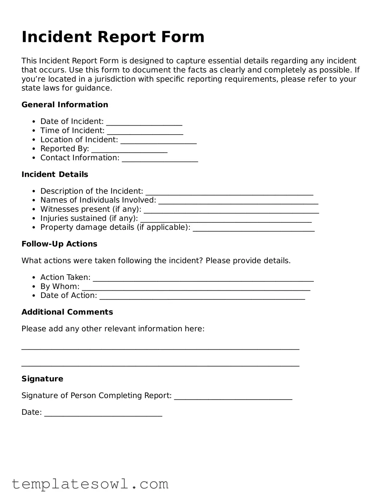 Valid Incident Report Form Document