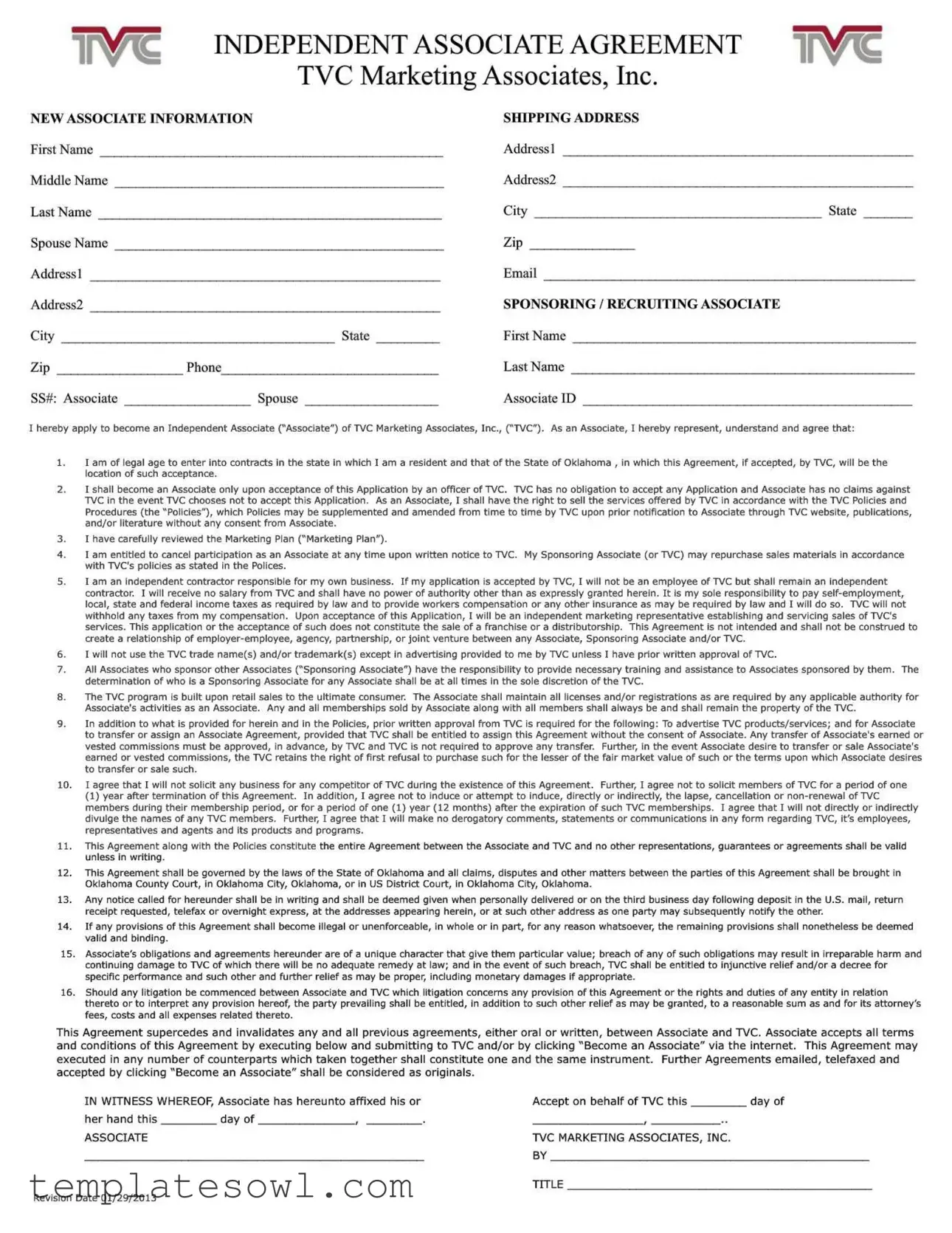 Fill Out Your Independent Associate Agreement Form