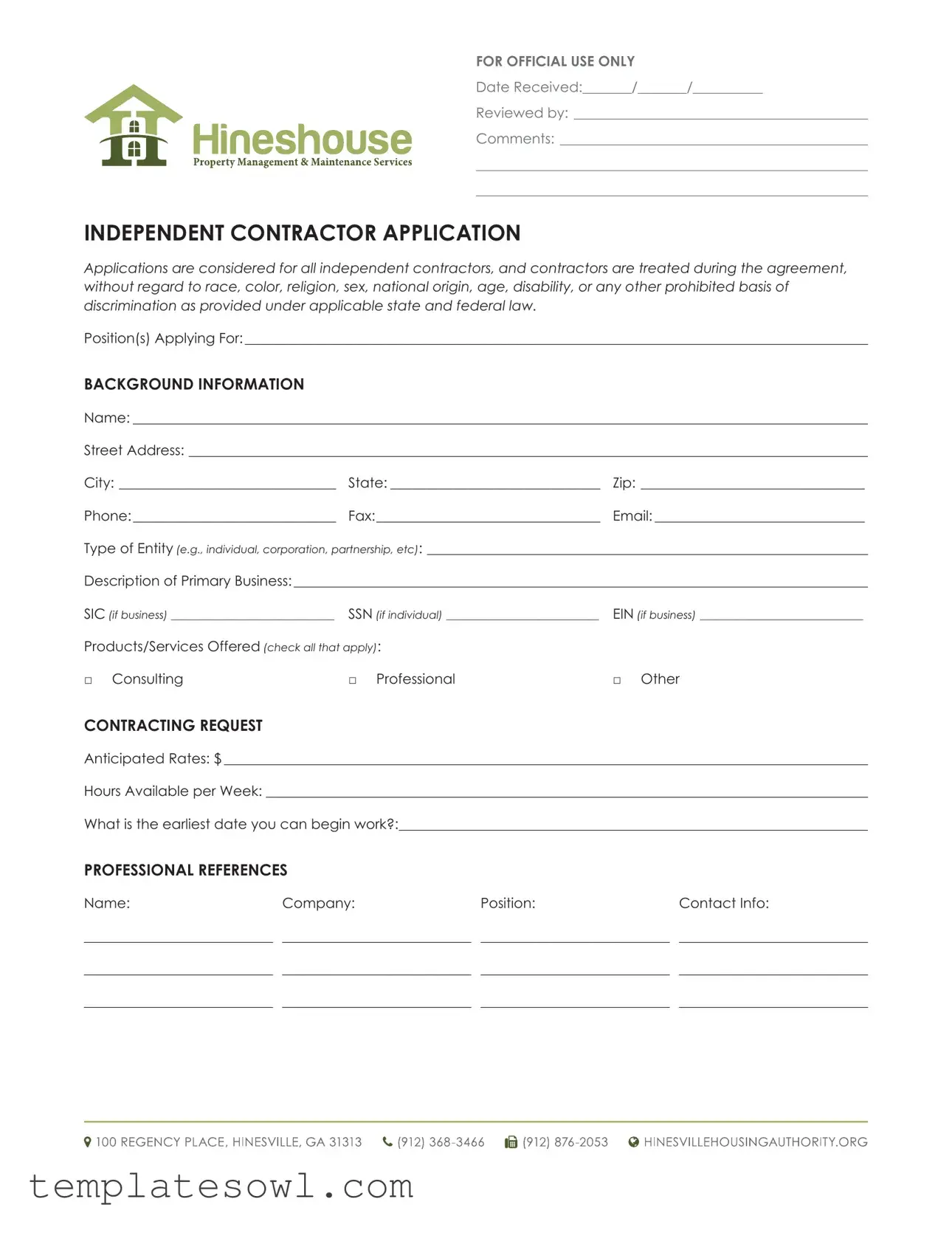 Fill Out Your Independent Contractor Application Form