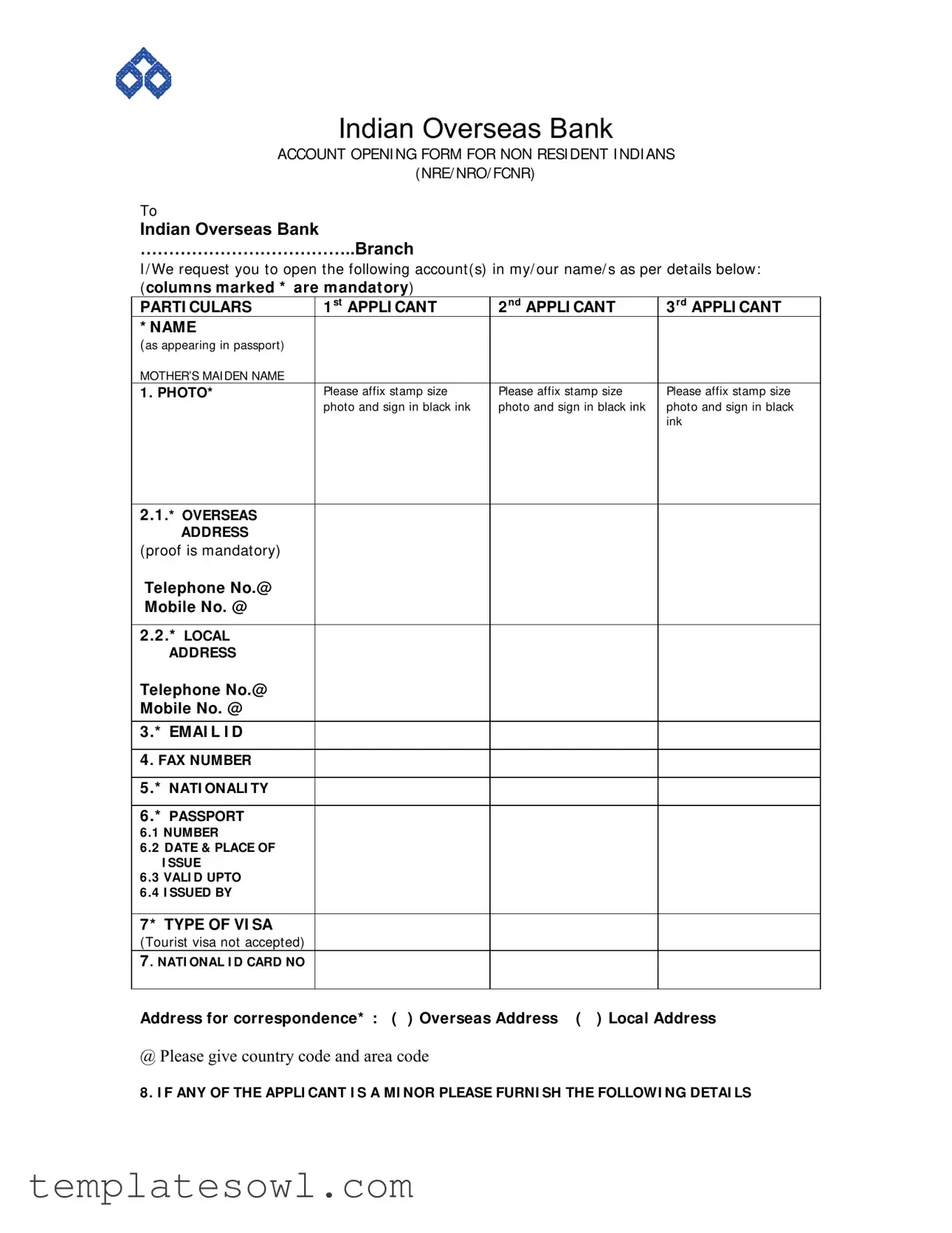 Fill Out Your Indian Overseas Bank Form