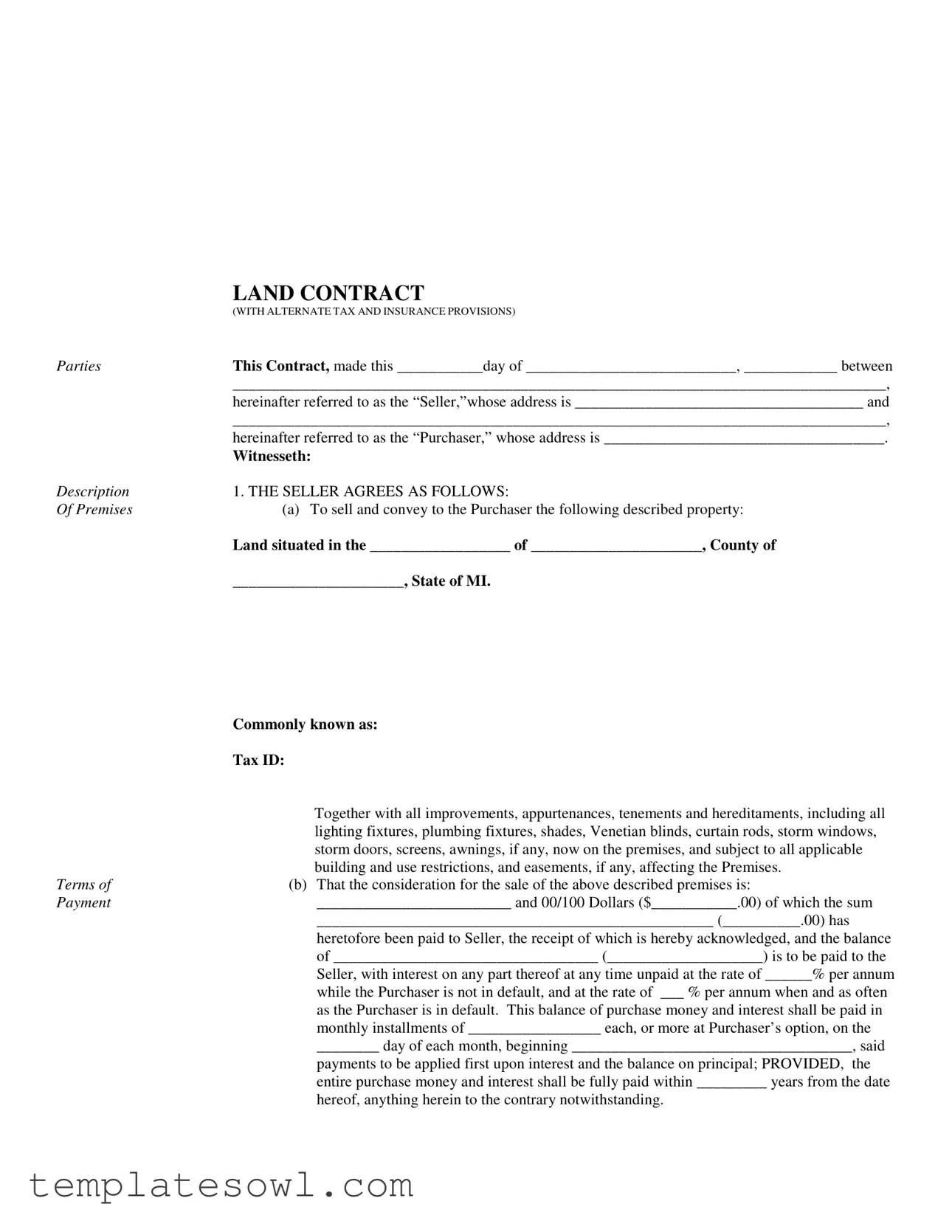 Fill Out Your Indiana Land Contract Example Form