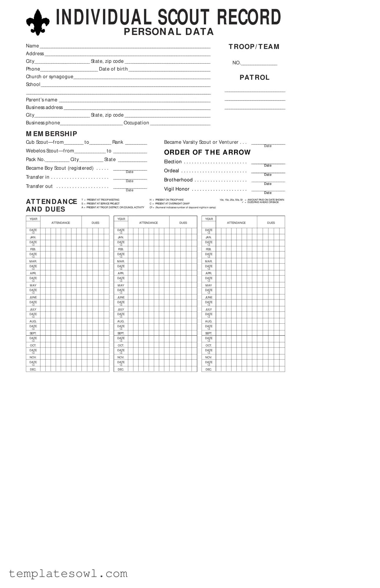 Fill Out Your Individual Scout Record Form