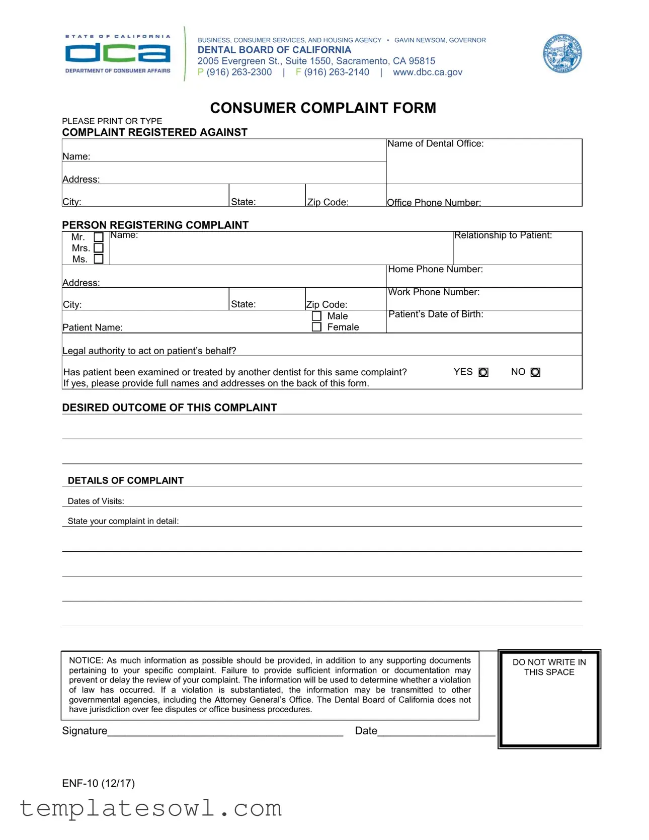 Fill Out Your Inf 10A Form