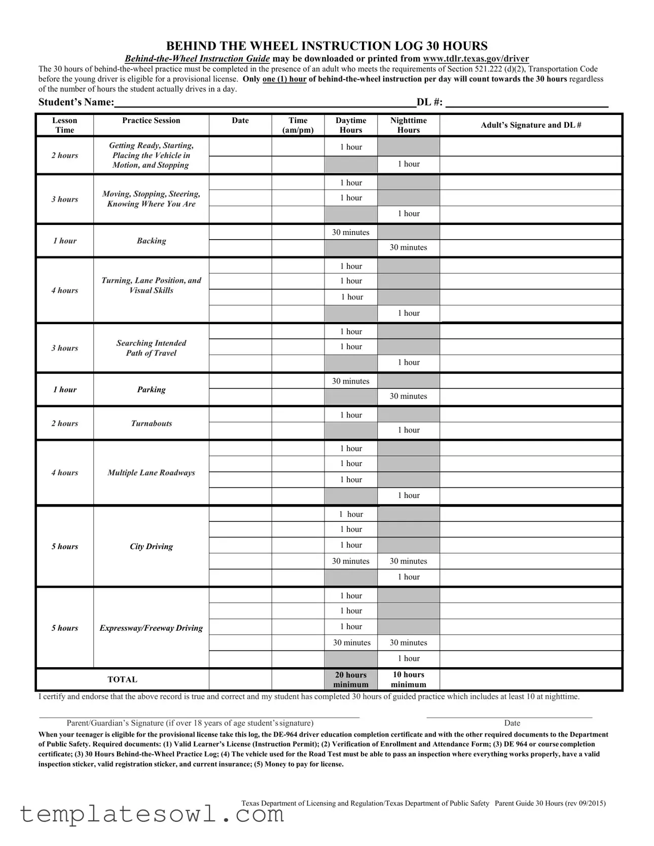 Fill Out Your Instruction Log Example Form