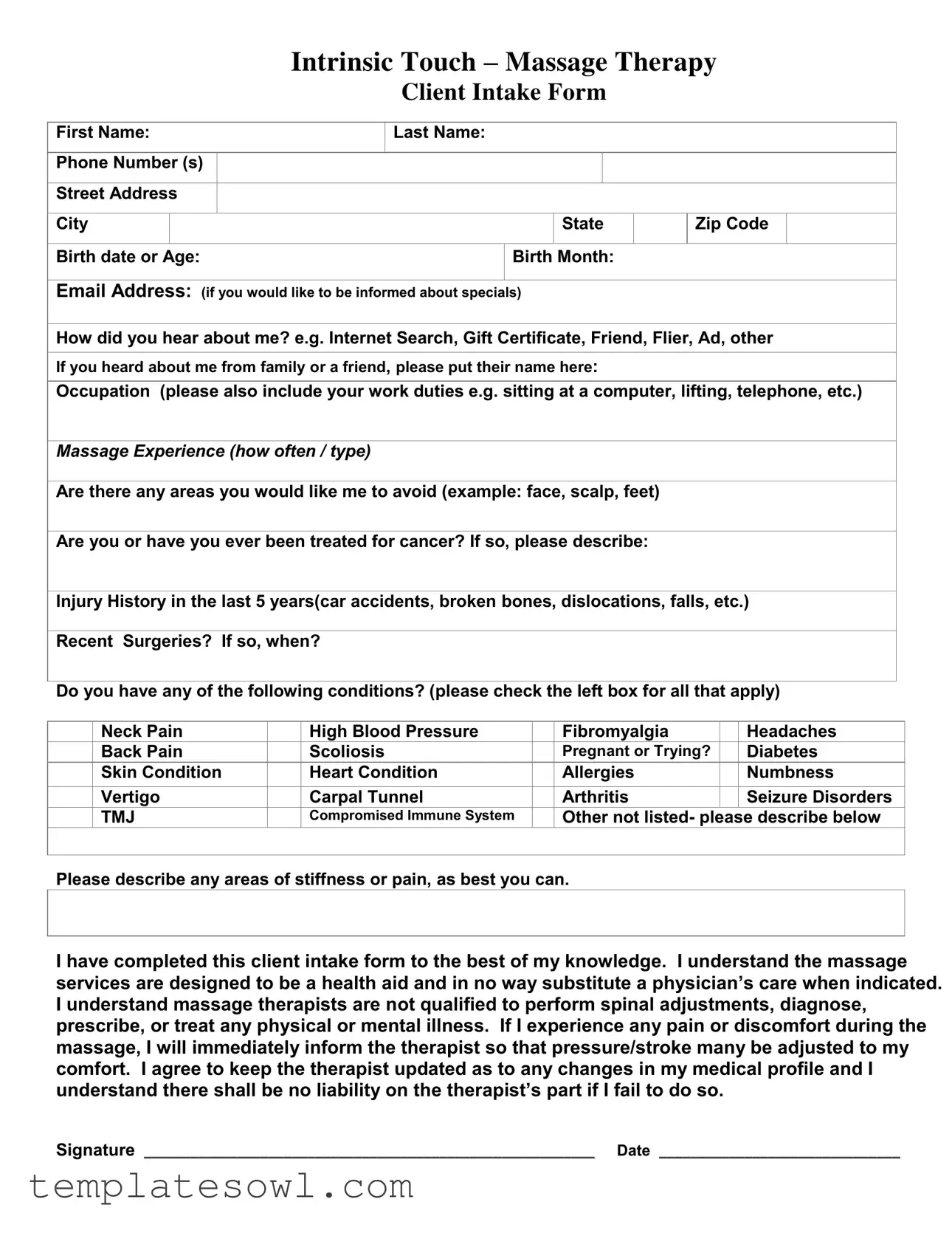 Fill Out Your Invoice Massage Therapy Form