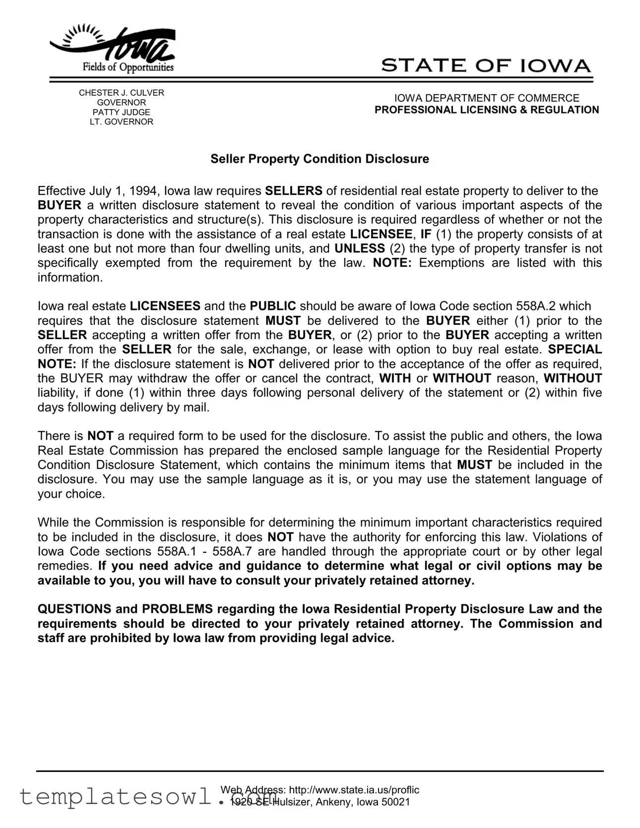 Fill Out Your Iowa Seller Disclosure Form