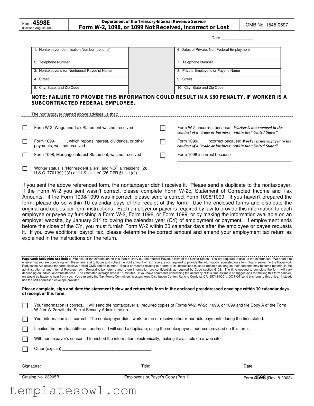 Fill Out Your Irs 4598 Instructions Form