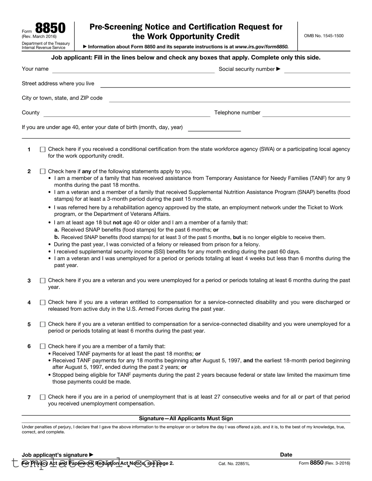 Fill Out Your Irs 8850 Form
