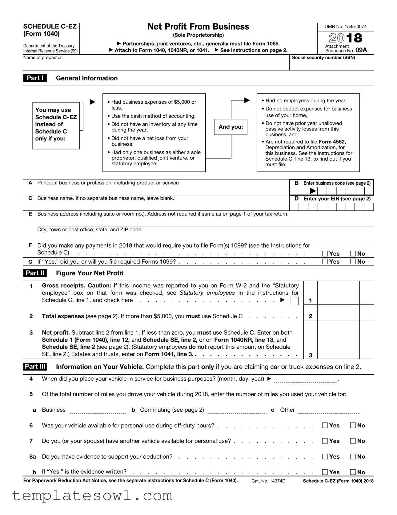 Fill Out Your Irs Schedule C Ez Form
