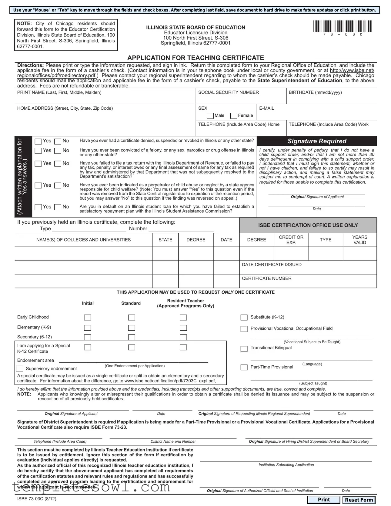 Fill Out Your Isbe 73 03C Form