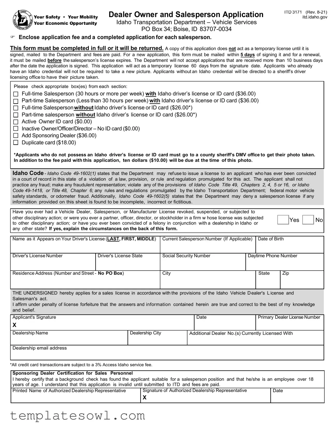 Fill Out Your Itd 3171 Form