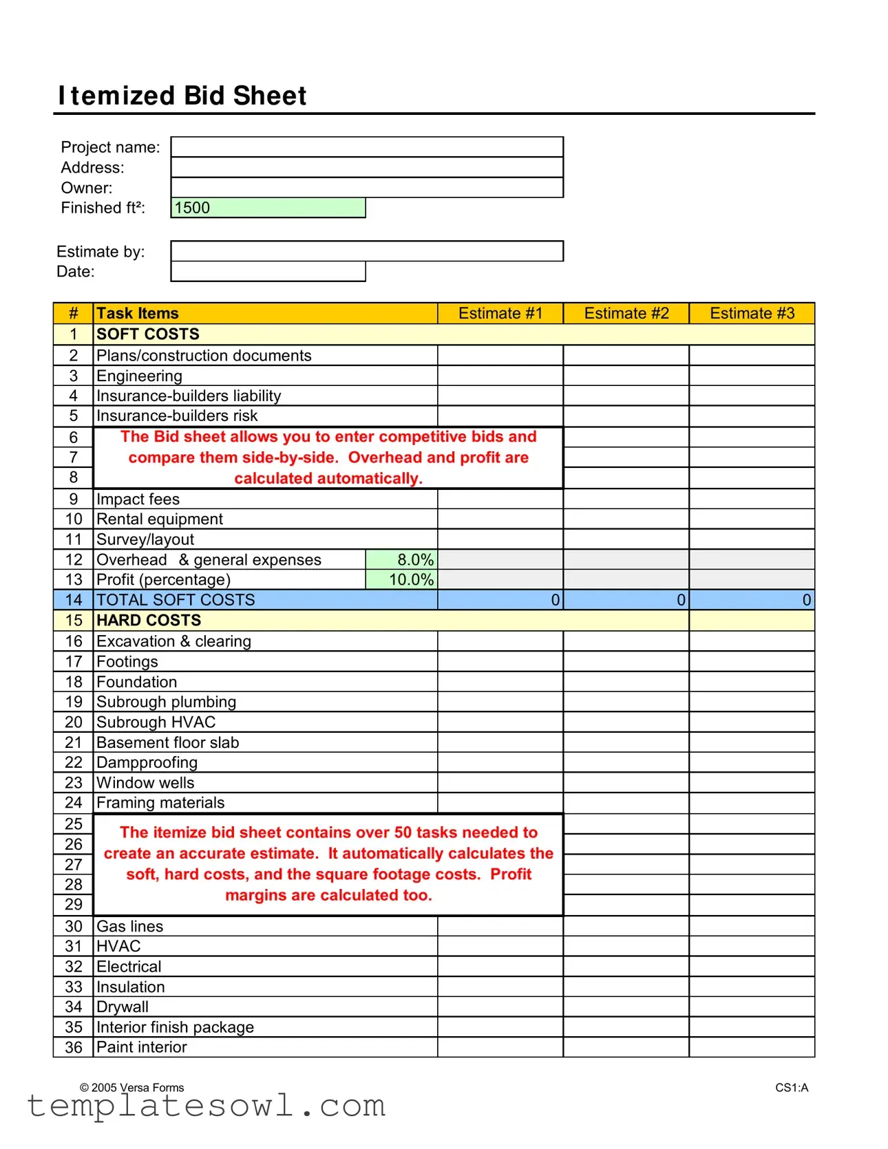 Fill Out Your Itemized Bid Sheet Form