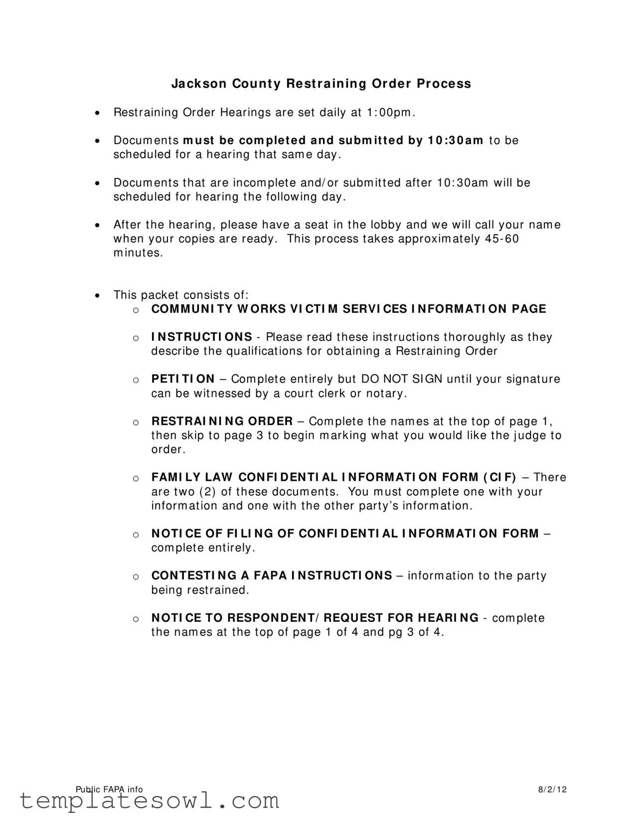 Fill Out Your Jackson County Courthouse Restraining Order Form