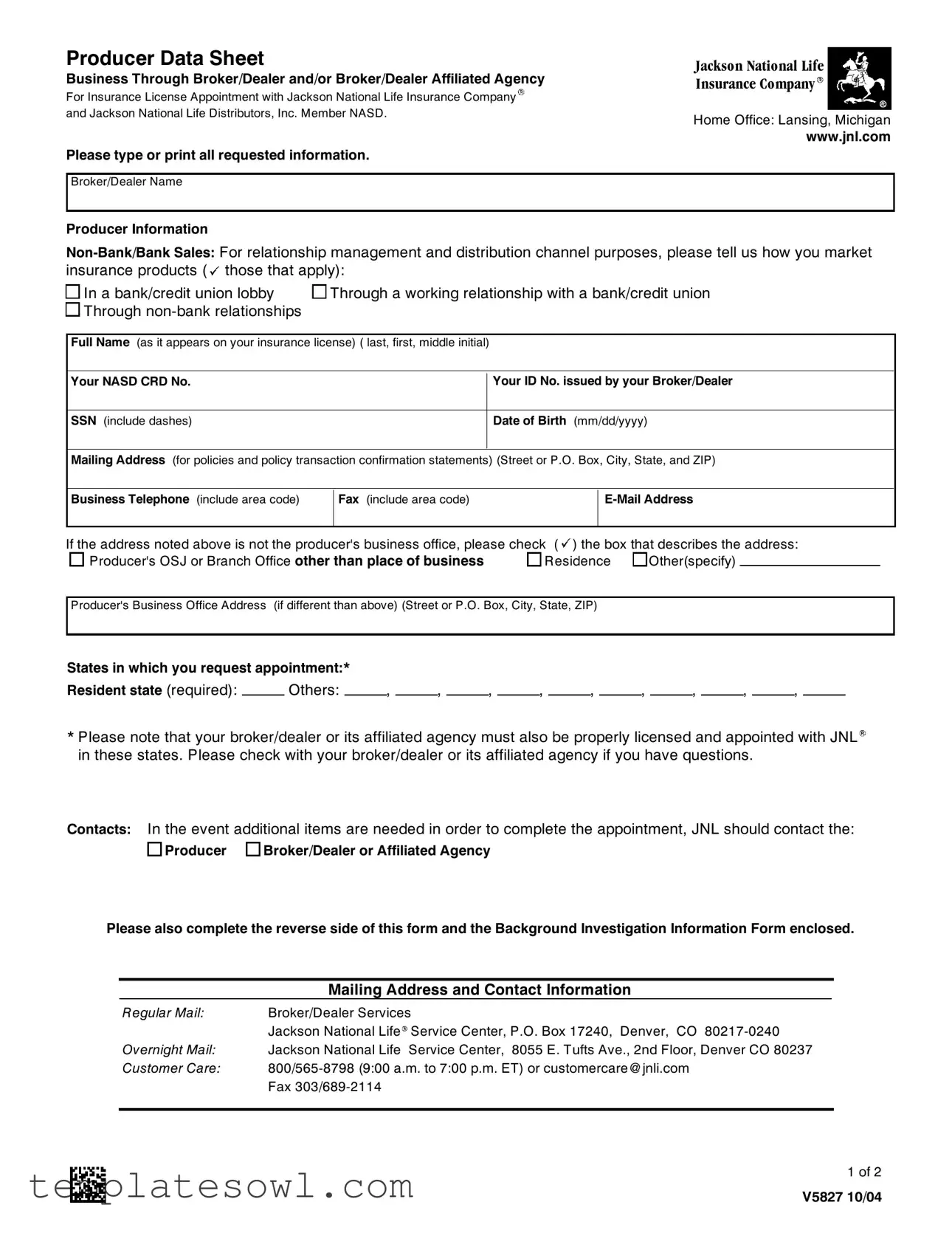 Fill Out Your Jackson National Insurance Form