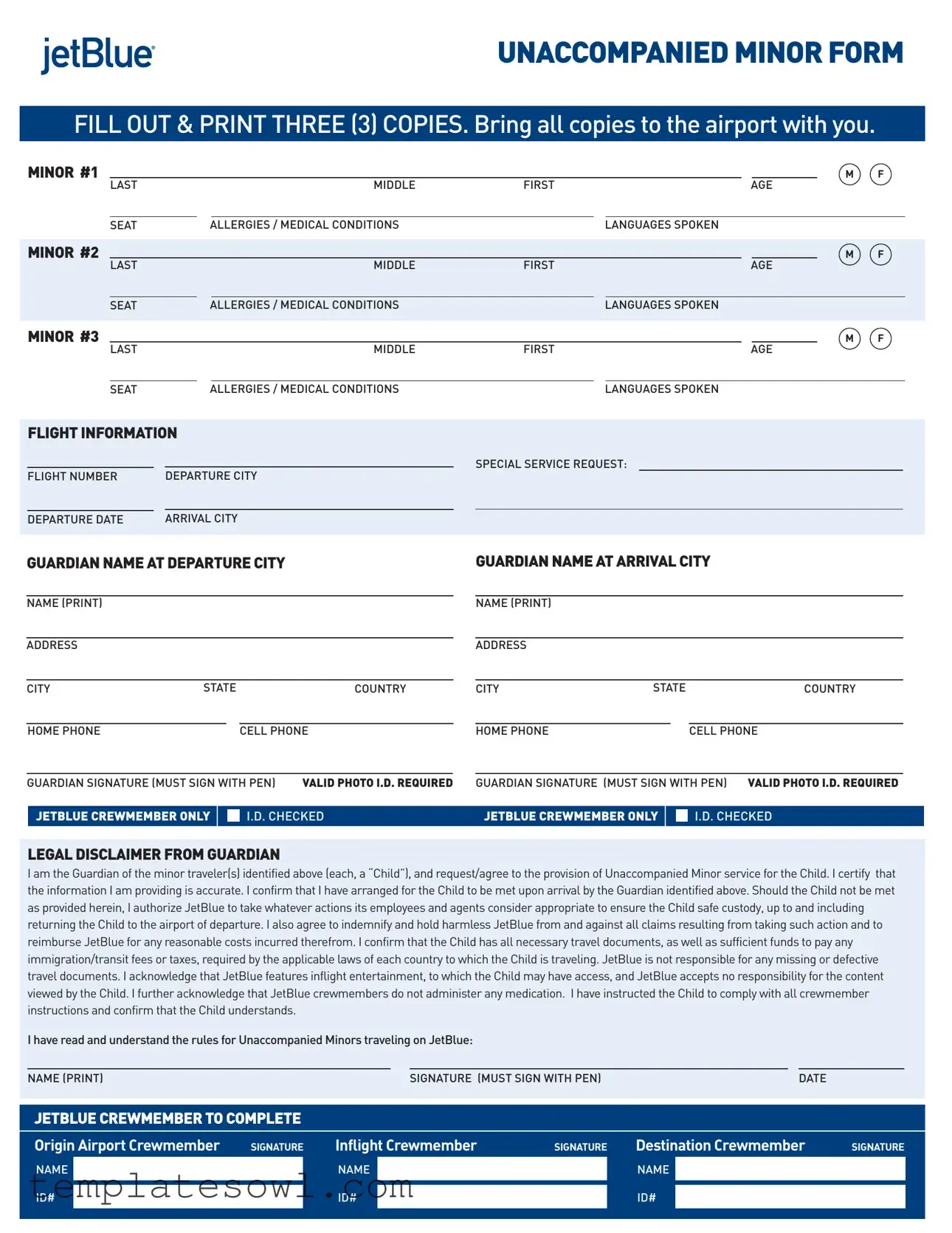 Fill Out Your Jetblue Minor Form
