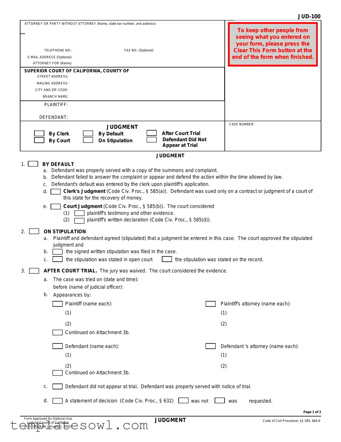 Fill Out Your Jud 100 Form