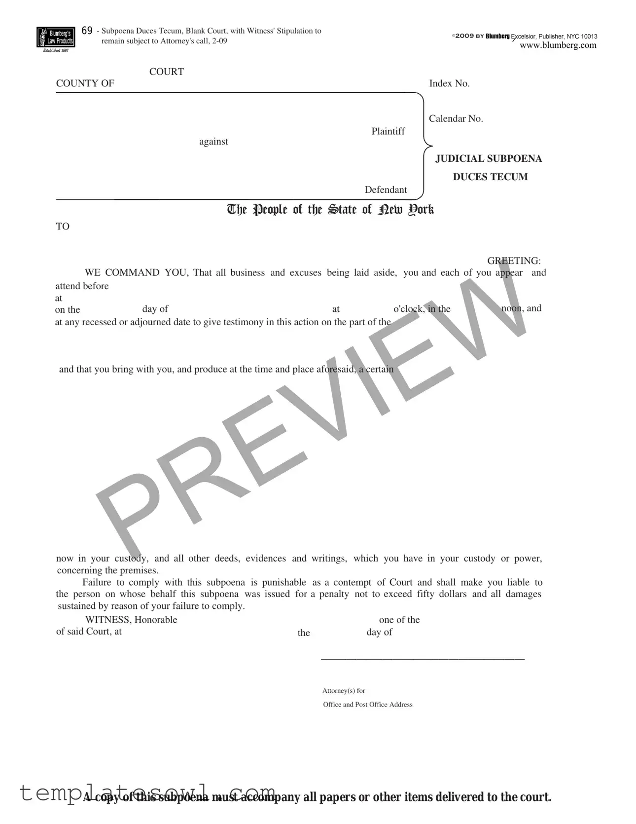Fill Out Your Judicial Subpoena Form