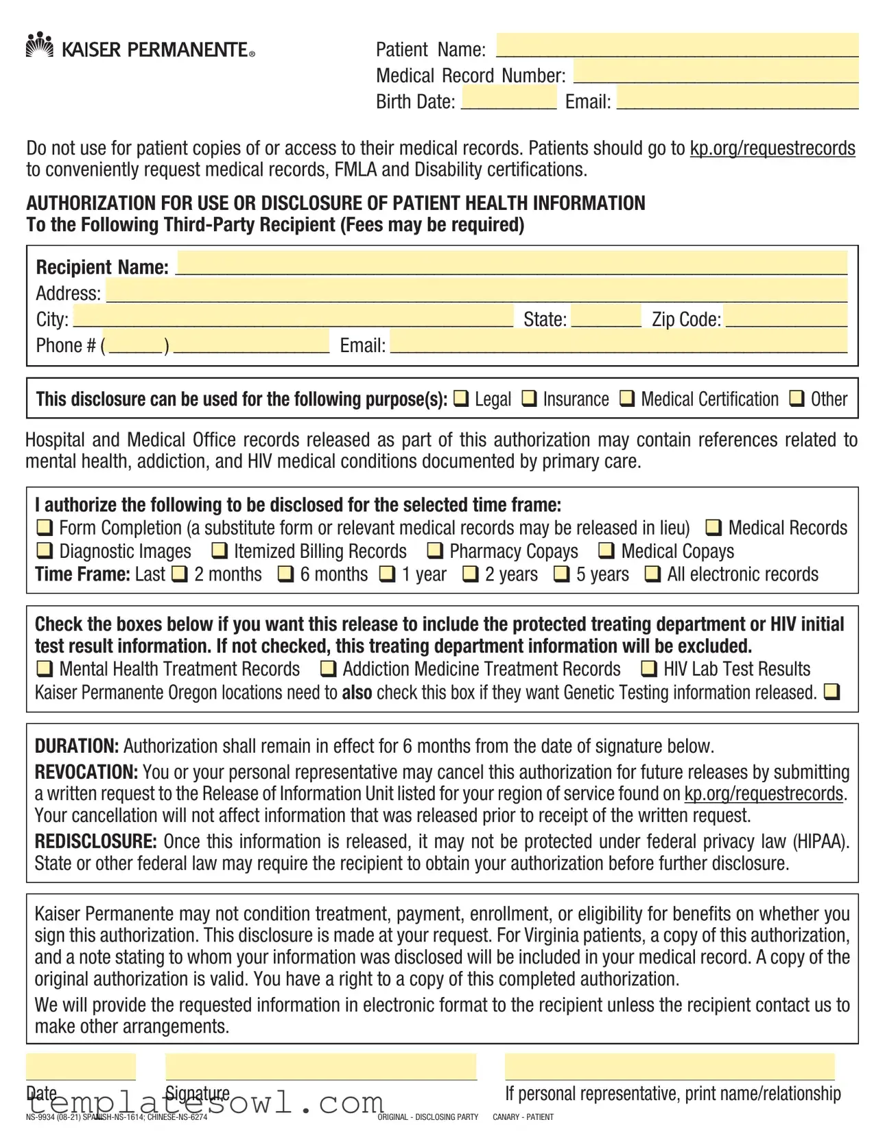 Fill Out Your Kaiser Records Request Form