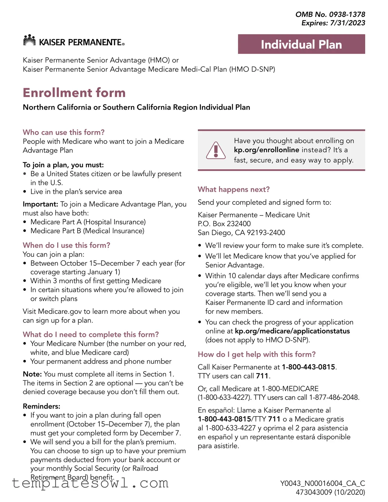 Fill Out Your Kaiser Senior Enrollment Form