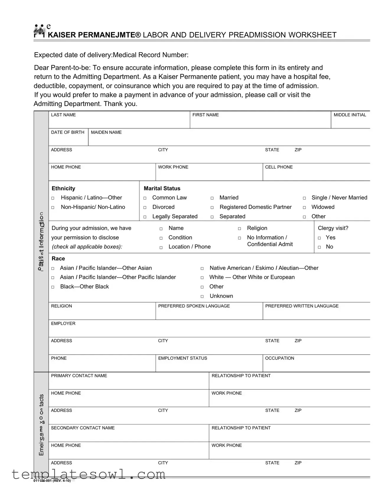 Fill Out Your Kaiser Work Note Form