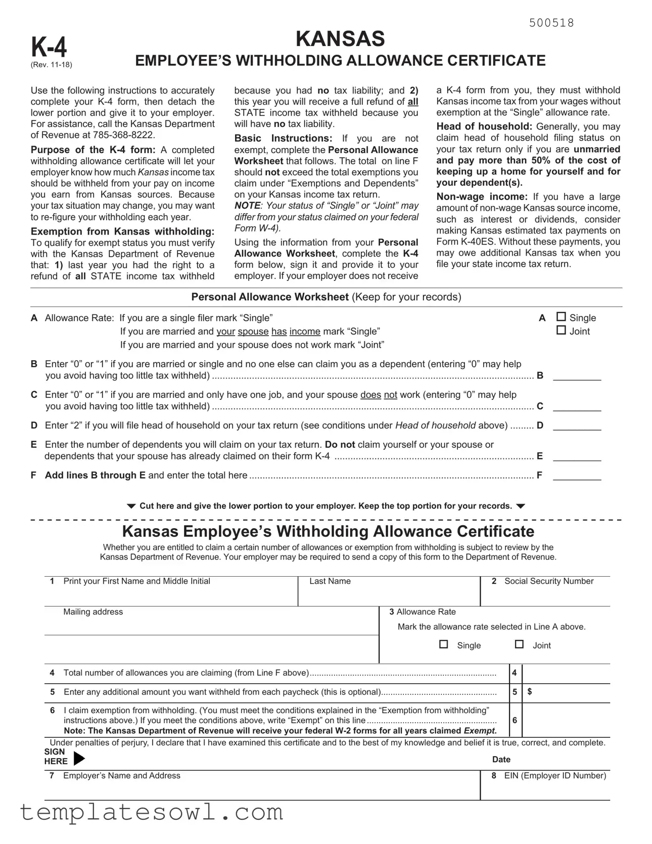Fill Out Your Kansas K 4 Form