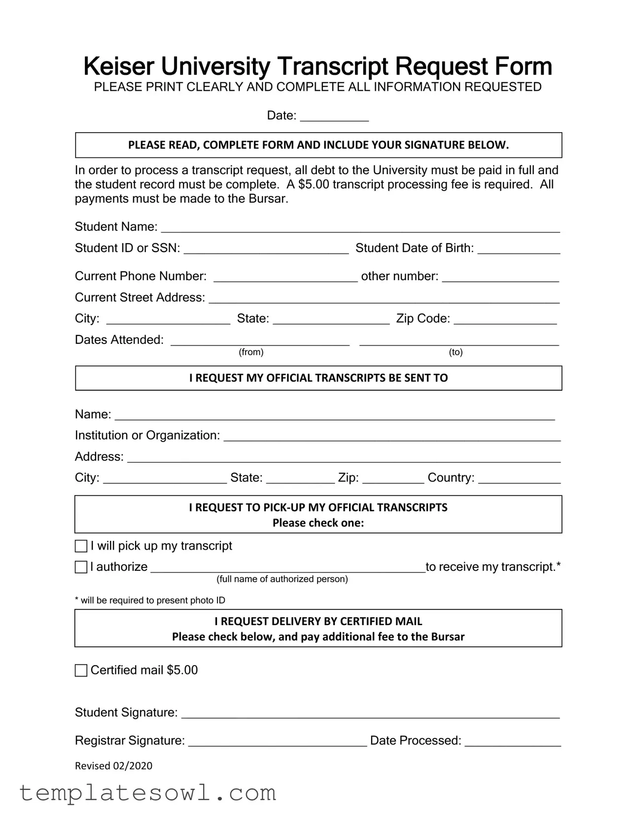 Fill Out Your Keiser University Transcript Request Form