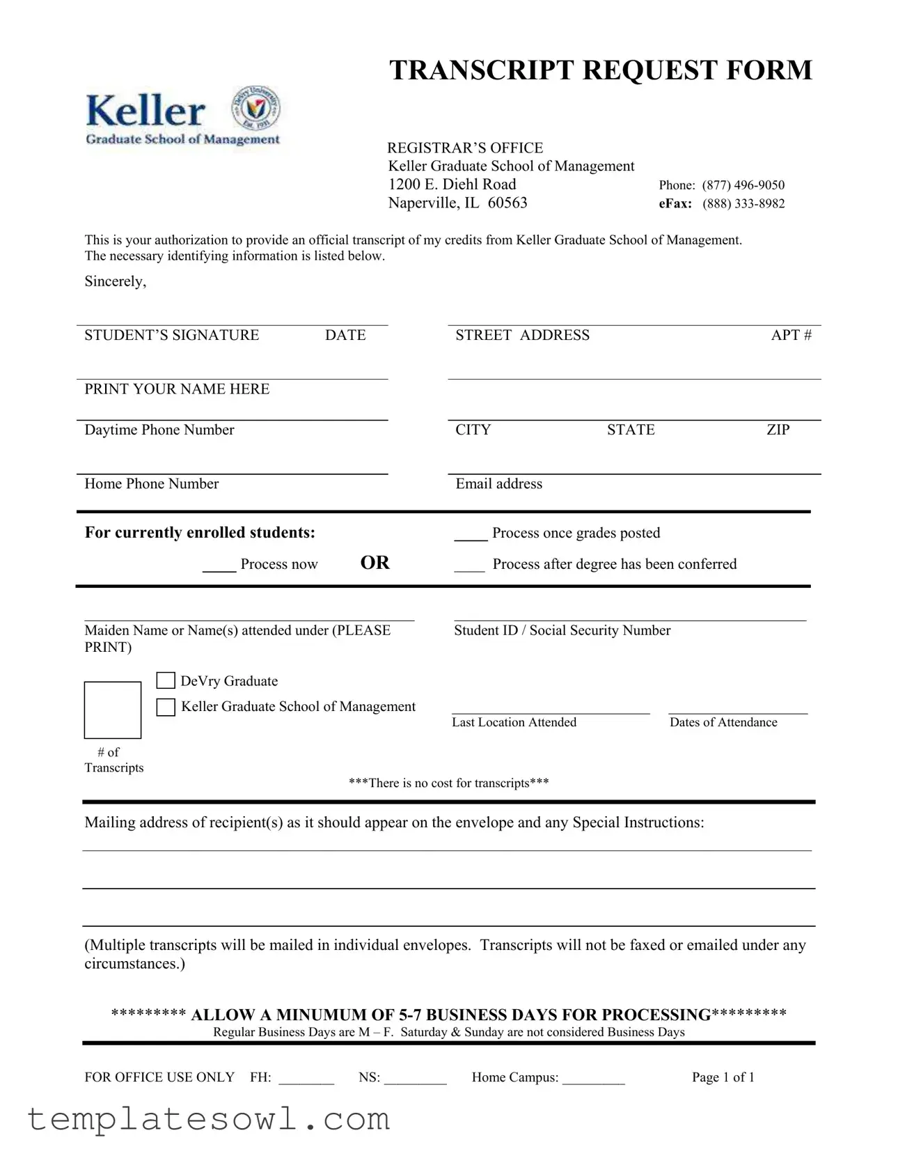Fill Out Your Keller Transcript Request Form