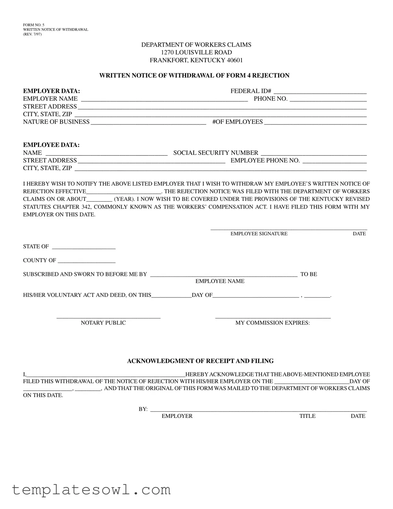 Fill Out Your Kentucky 5 Form